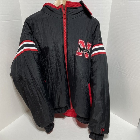 Vintage Nebraska Huskers Puffer Jacket XL Black/Red Reversible Pro Player Hood